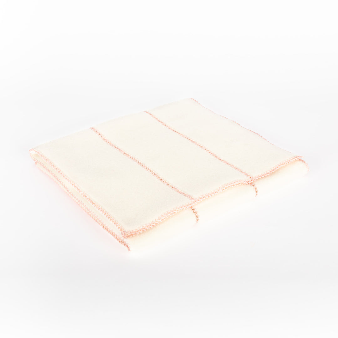 100% Cashmere Baby Blanket - White + Pink Stitching